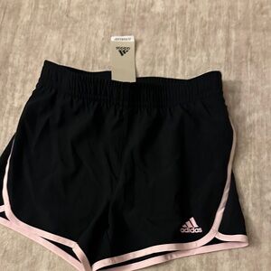 Adidas Women's Athletic Shorts in Black with Pink Trim